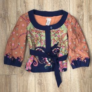Elevenses Cropped Paisley Jacket With Belt Size 6